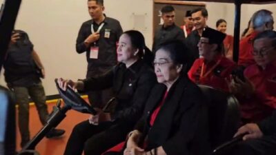 Puan Sopiri, Megawati, dan Ganjar Menggunakan Buggy Car dalam Rakernas V PDIP