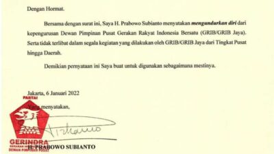 Prabowo Subianto Mundur dari GRIB: Penemuan Terbaru 2022